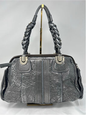 Chloé Heloise Metallic Silver Leather Satchel Bag Authenticated